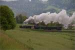 Vapeur Val-de-Travers: Train du Terroir.

E 3/3 8511 bei La Presta. Mai 2023.