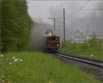 Vapeur Val-de-Travers: Train  Au fil de l'Areuse .

E 3/3 8511 nhert sich den Asphaltminen von La Presta. Mai 2023.
