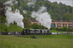 e-33-3/879795/brauereifest-feldschloesschender-sandwichzug-mit-e-22 Brauereifest Feldschlsschen.

Der Sandwichzug mit E 2/2 8666 'Chnurrli' und E 3/3 8512 auf Pendelfahrt Rheinfelden-Feldschlsschen. April 2025.