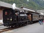 g-34-sbb-14/802149/ballenberg-dampfbahn-nach-innertkircheng-34-208 Ballenberg Dampfbahn nach Innertkirchen.

G 3/4 208 beim Wasserfassen und Rangieren in Innertkirchen im Bahnhof des KWO. Oktober 2019.