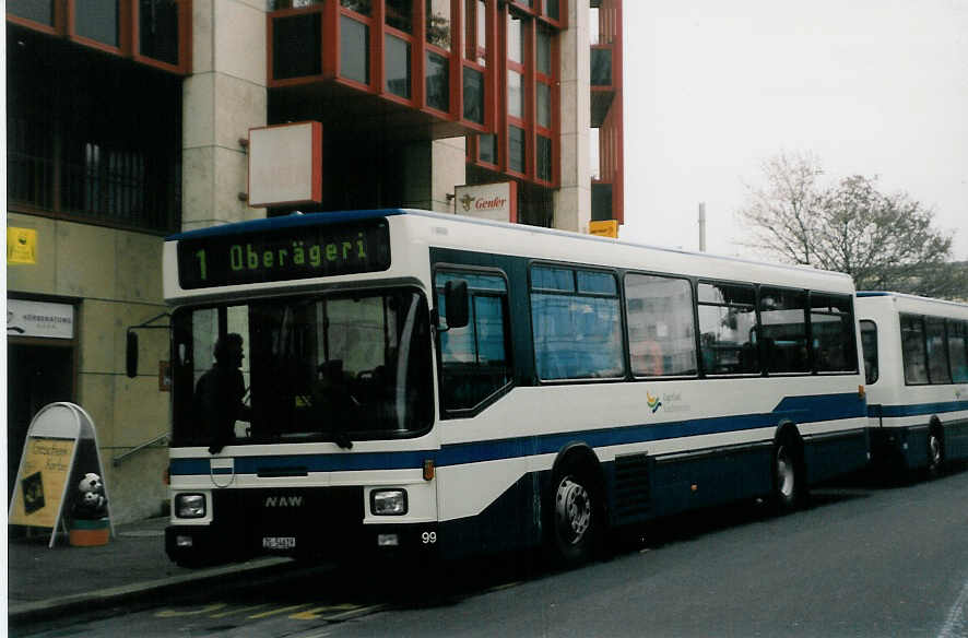 (028'507) - ZVB Zug - Nr. 99/ZG 54'619 - NAW/Hess am 31. Dezember 1998 beim Bahnhof Zug