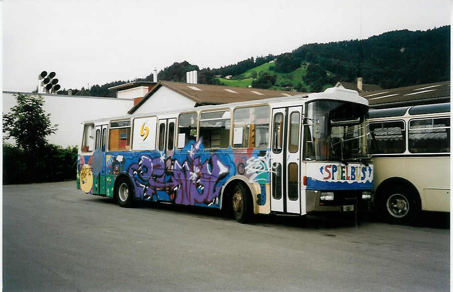 (034'033) - Kirchgemeinde, Steffisburg - Neoplan/Auwrter (ex AvH Heimenschwand Nr. 3) am 11. Juli 1999 in Thun, Garage STI