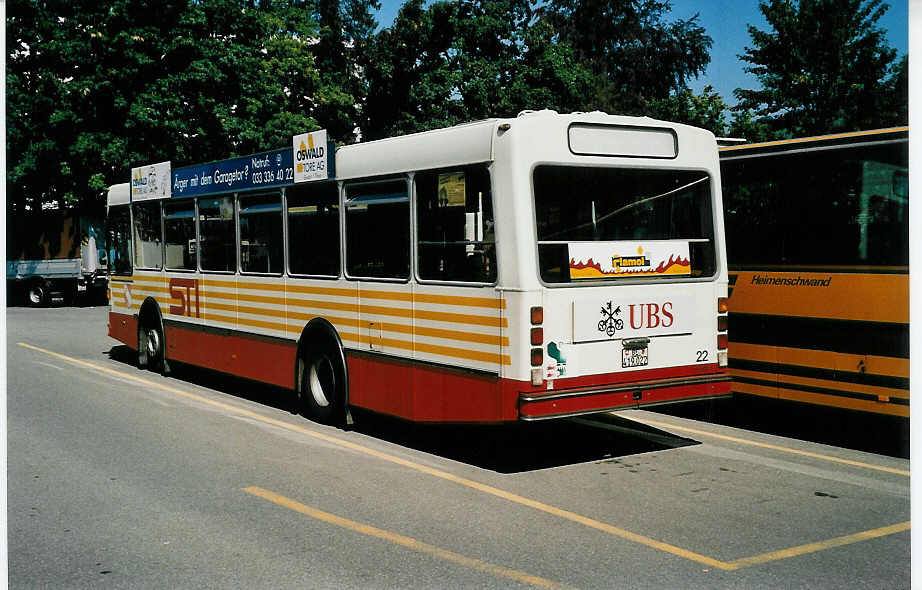 (036'719) - STI Thun - Nr. 22/BE 419'022 - Volvo/R&J (ex SAT Thun Nr. 22) am 9. September 1999 bei der Schifflndte Thun