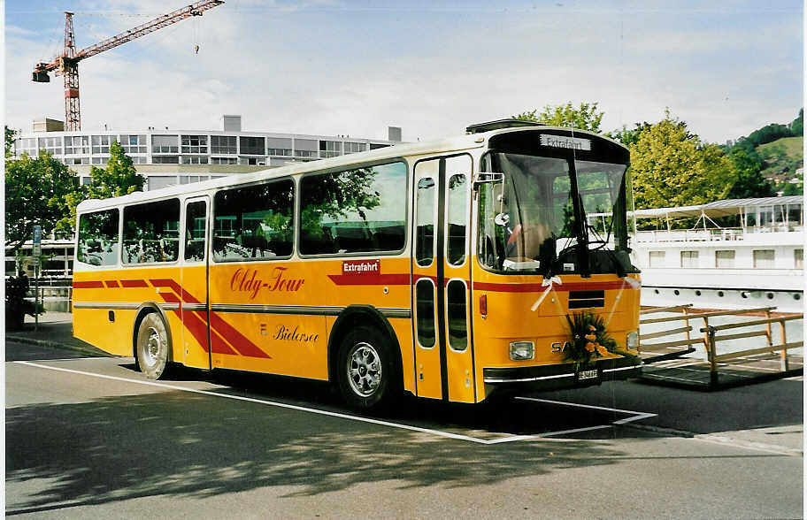 (040'514) - Oldy-Tour Bielersee, Sutz - BE 346'673 - Saurer/Hess (ex P 24'202) am 13. Mai 2000 bei der Schifflndte Thun