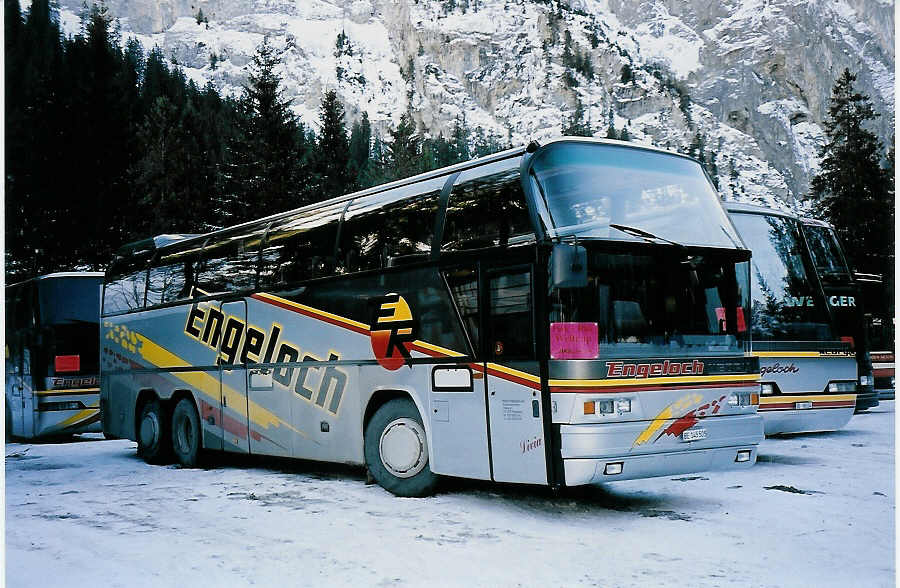 (051'422) - Engeloch, Riggisberg - BE 145'505 - Neoplan (ex Nr. 1) am 6. Januar 2002 in Adelboden, Unter dem Birg