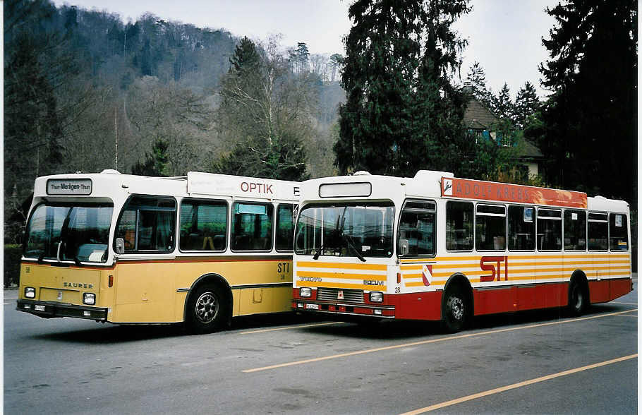 (052'219) - STI Thun - Nr. 28/BE 419'028 - Volvo/R&J (ex SAT Thun Nr. 28) am 16. Mrz 2002 bei der Schifflndte Thun