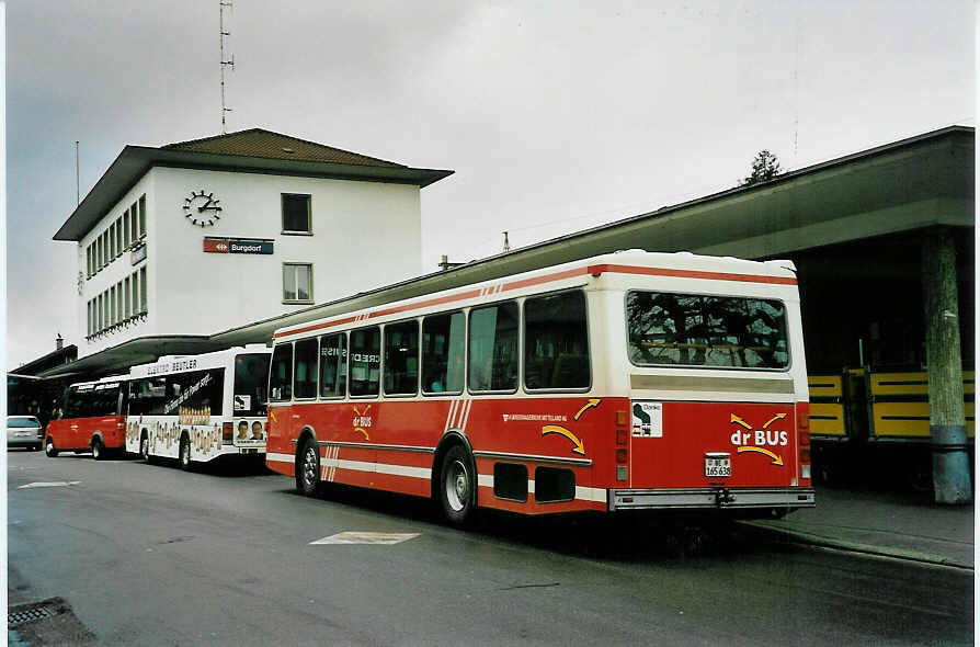 (052'836) - AAGK Koppigen - Nr. 1/BE 65'638 - Saurer/R&J (ex STI Thun Nr. 48) am 15. April 2002 beim Bahnhof Burgdorf