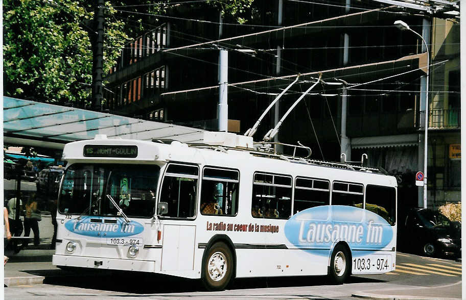 (062'618) - TL Lausanne - Nr. 732 - FBW/Hess Trolleybus am 4. August 2003 in Lausanne, Chauderon