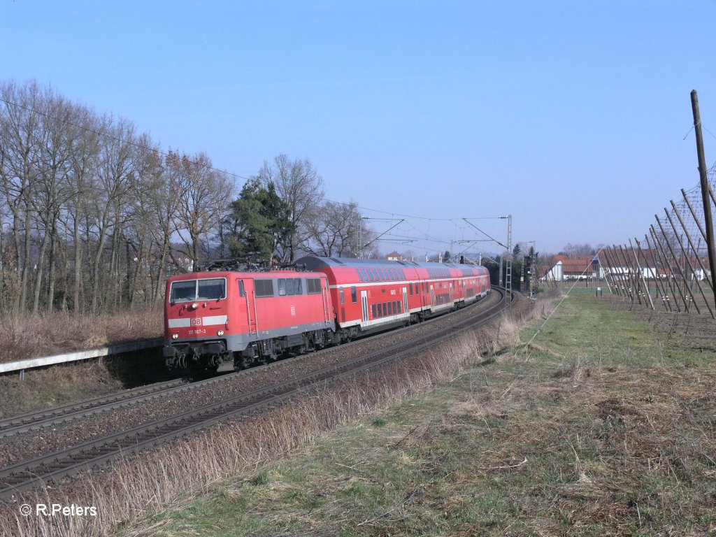 111 167-3 verlsst Rohrbach mit RE59089 nach Mnchen. 24.03.11