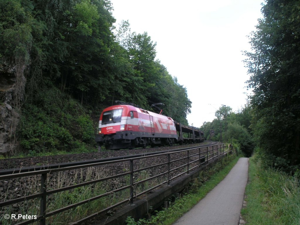 1116 005-8 zieht ein Leeren Autotransportzug bei Regensburg. 20.06.09