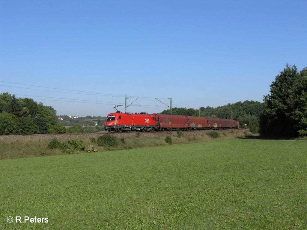 1116 100-7 zieht bei Edlhausen ein Gedeckten Gterzug in Richtung regensburg. 09.09.08