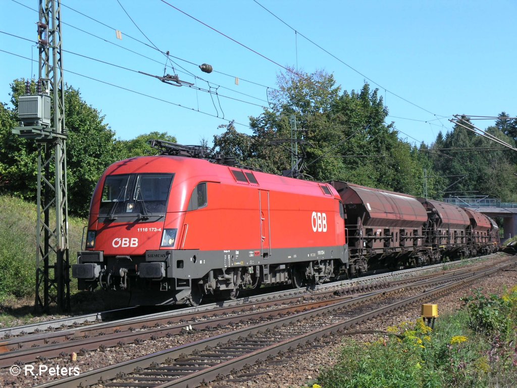 1116 173-4 durchfhrt Undorf mit ein Getreidezug. 09.09.08