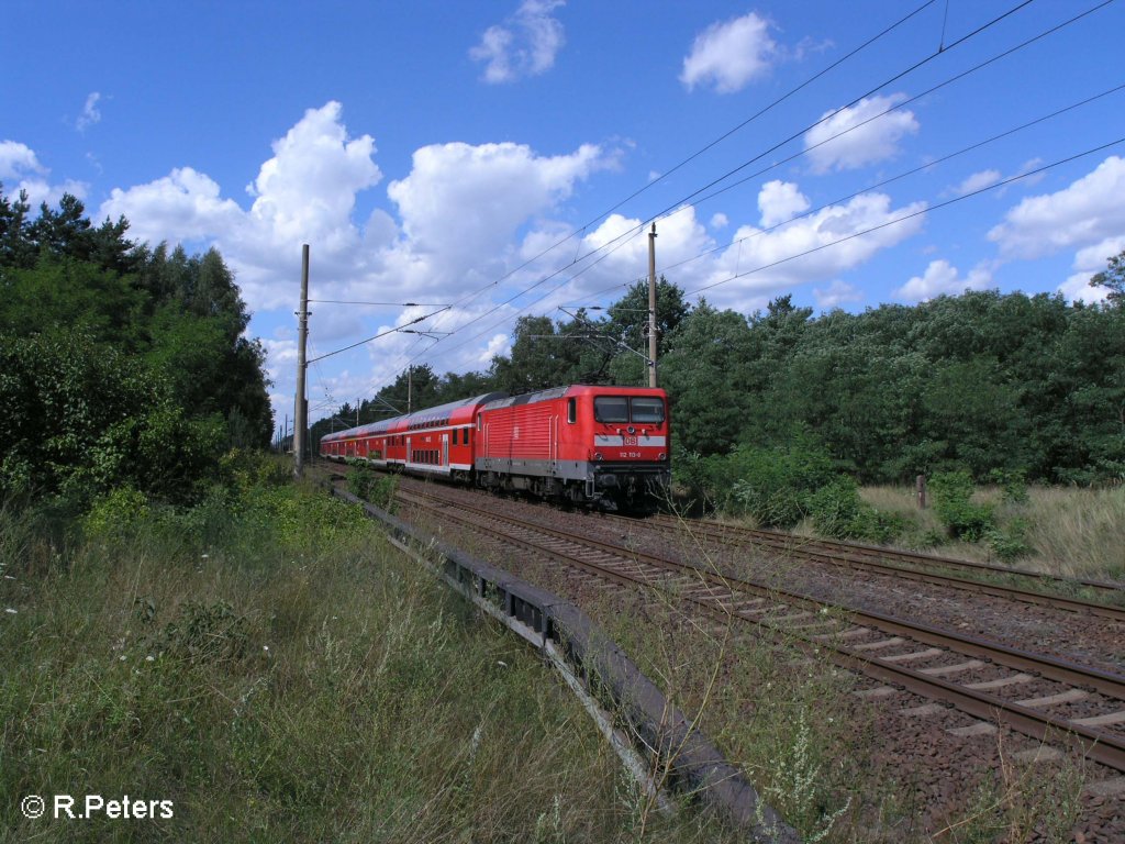 112 113-6 schiebt den RE1 Magdeburg HBF beim ex HP Vogelsang. 13.08.08