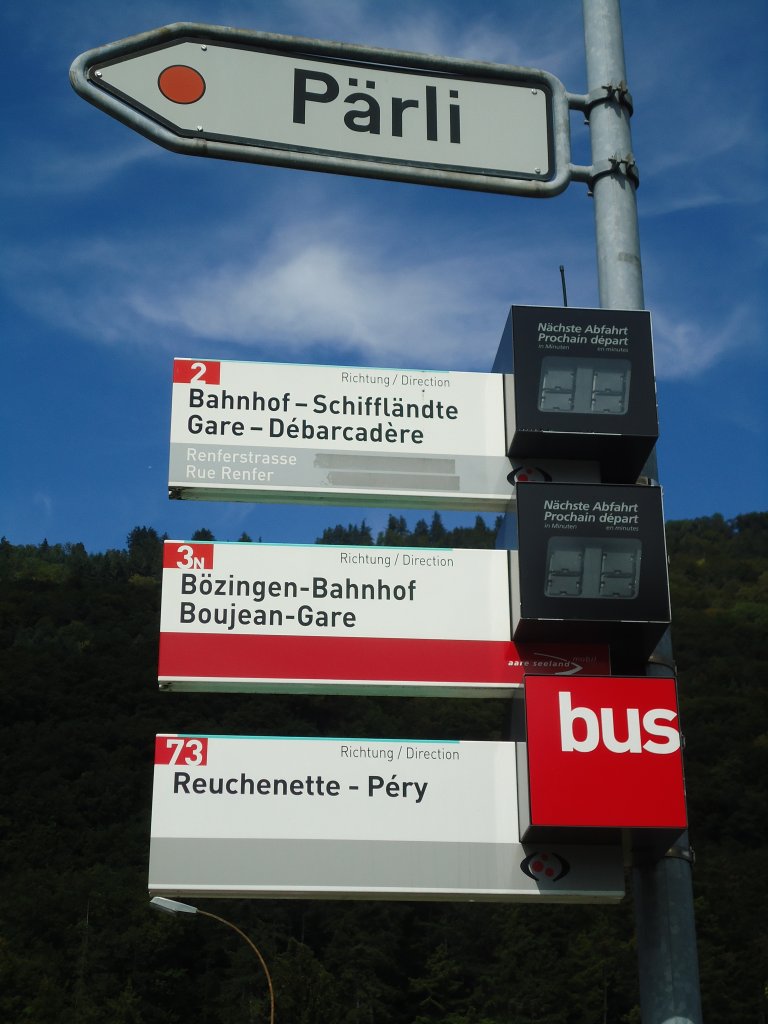 (129'630) - Wegweiser  Prli  + VB-Haltestelle - Biel, Renferstrasse - am 12. September 2010