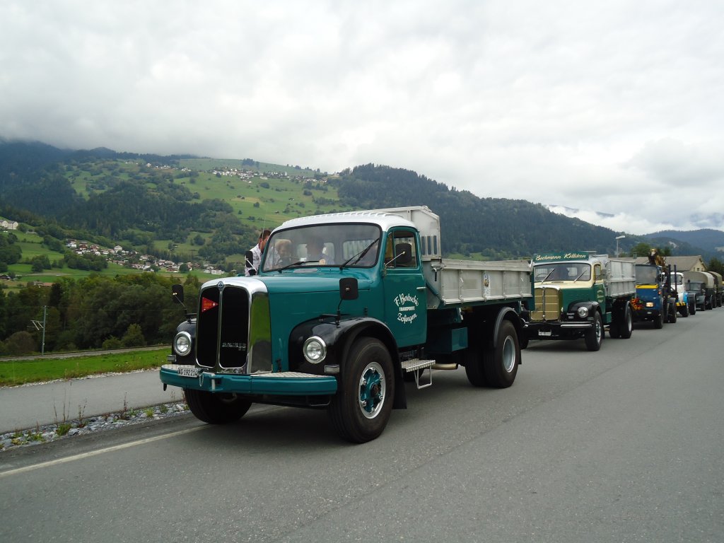 (129'917) - Bertschi, Zofingen - AG 192'214 - Saurer am 18. September 2010 in Castrisch, Schleps