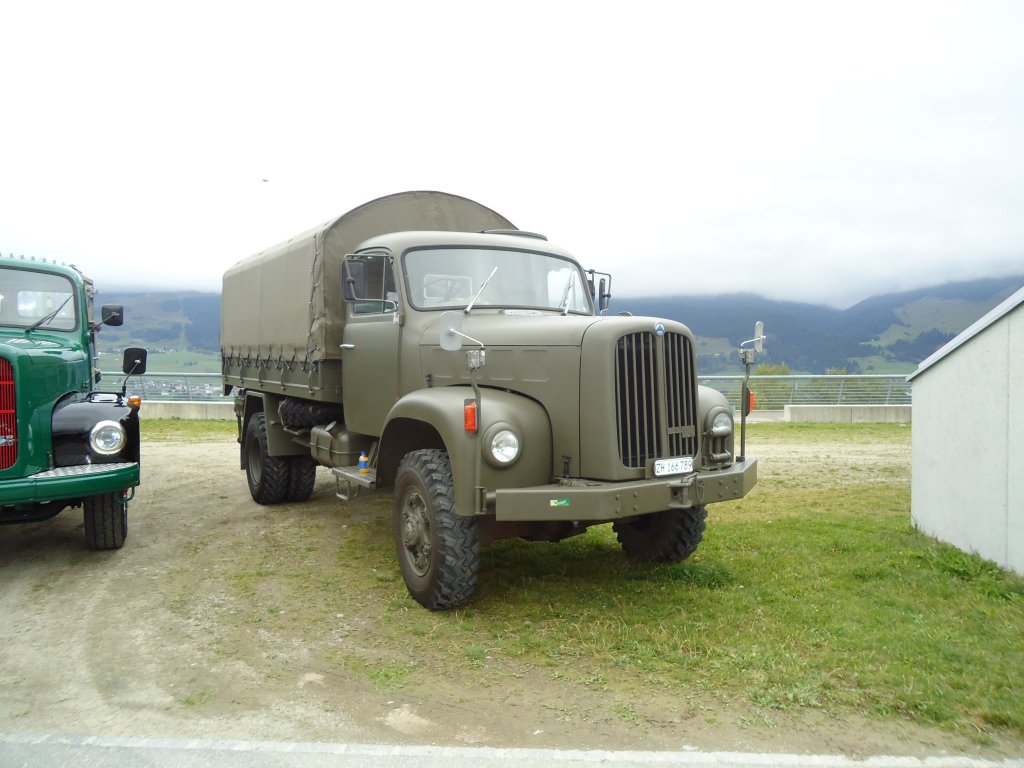 (130'019) - Wegmller, Attikon - ZH 166'789 - Saurer am 18. September 2010 in Breil, Militranlage