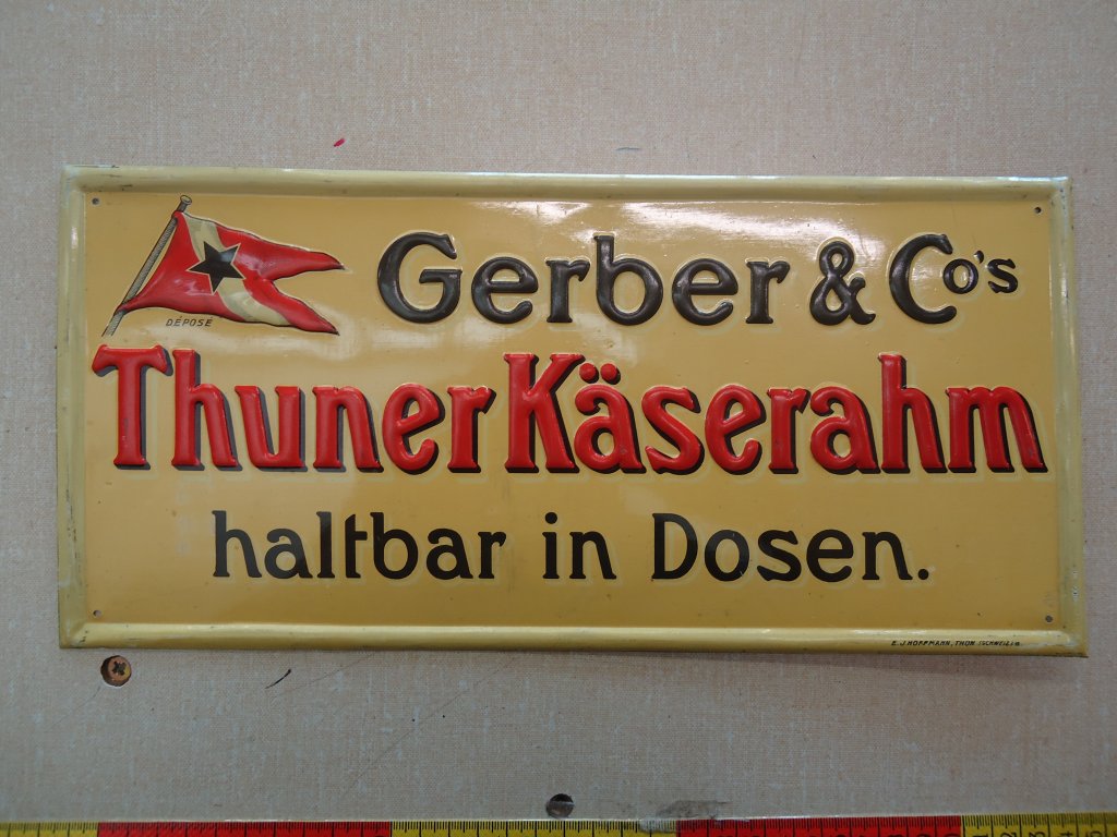 (134'596) - Blechschild  Gerber Thuner Kserahm  im BrockiShop am 2. Juli 2011