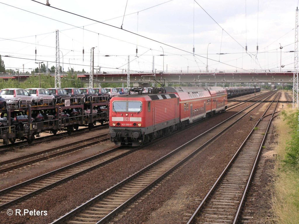 143 080-0 durchfhrt Eisenhttenstadt mit den RB11 Cottbus. 06.06.08