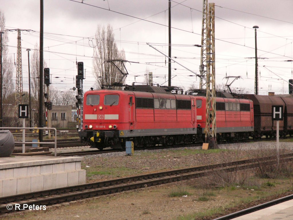 151 091-6 und 116 durchfahren Frankfurt/Oder mit ein leeren Erzbomber. 15.04.08