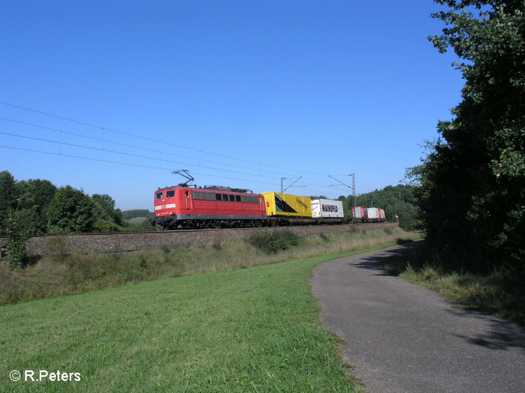 151 170-8 zieht bei edlhausen ein Sattelaufliegerzug. 09.09.08