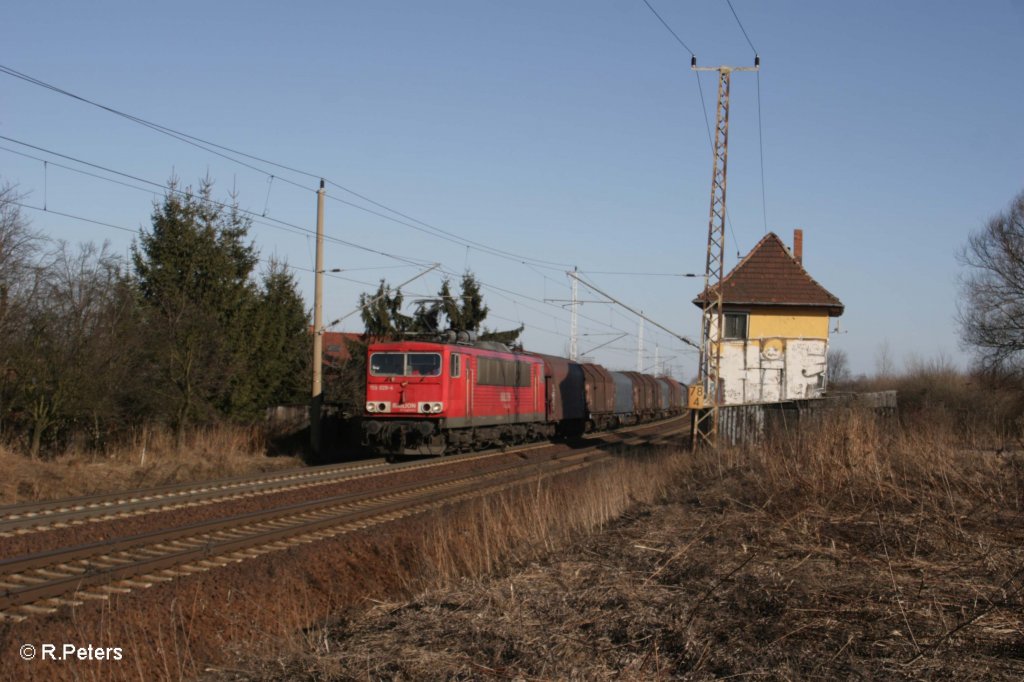 155 028-4 mit Coiltransportzug bei Frankfurt/Oder Nuhnen. 07.03.11