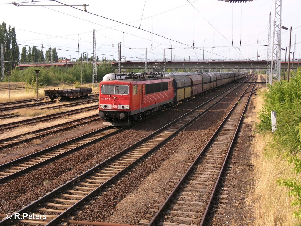 155 057-3 durchfhrt Eisenhttenstadt mit einer Polenkohle.11.07.08