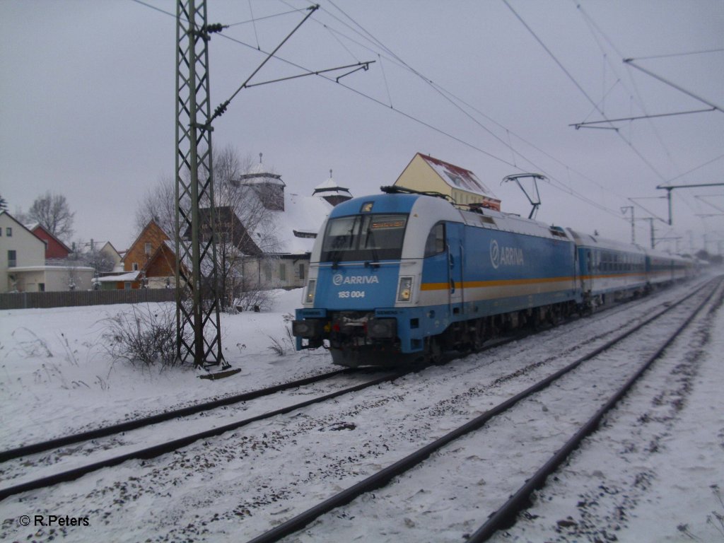 183 004 mit dem ALX84109 von Hof nach Mnchen in Obertraubling. 30.12.10