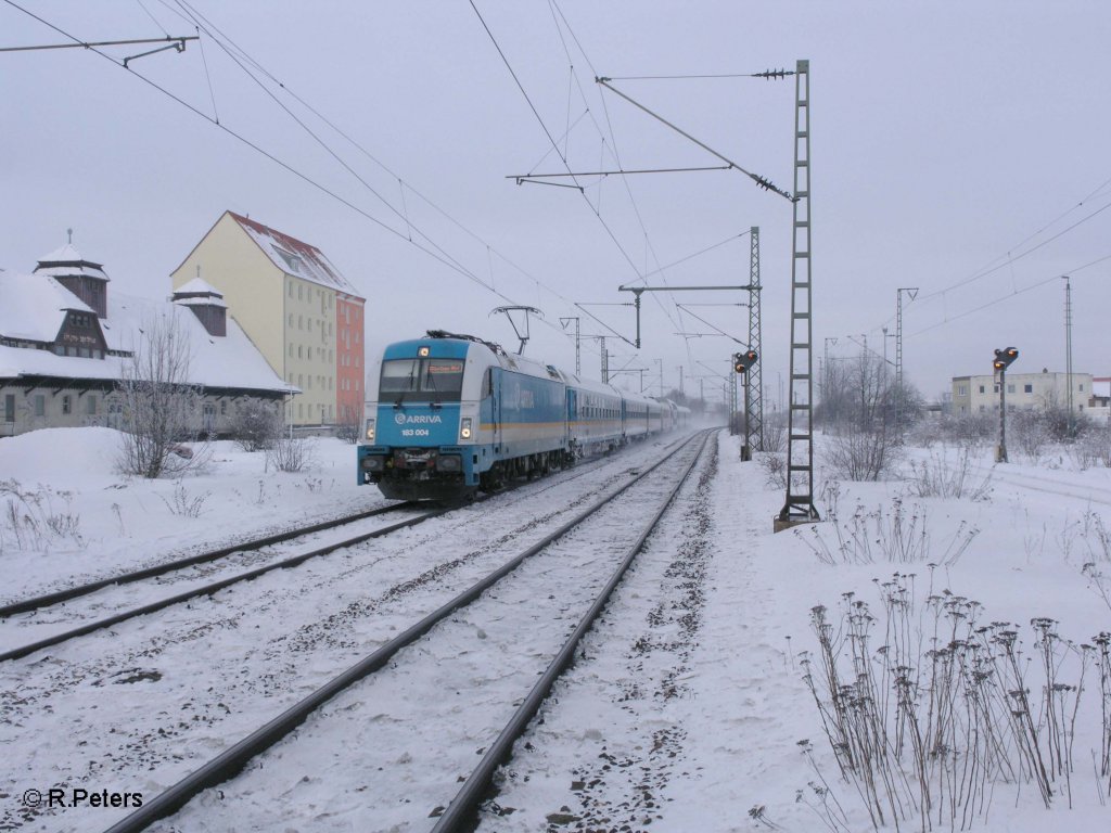 183 004 mit dem ALX84109 von Hof nach Mnchen in Obertraubling. 30.12.10