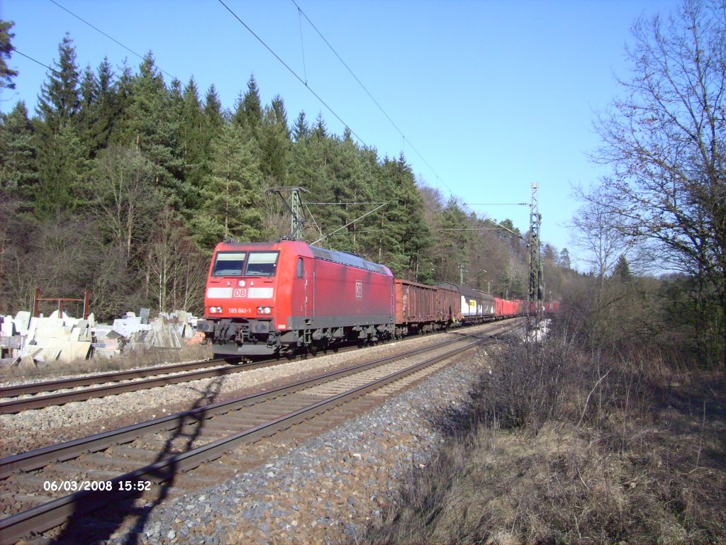 185 041-1 zieht ein gemischten Gterzug bei deining. 06.03.08