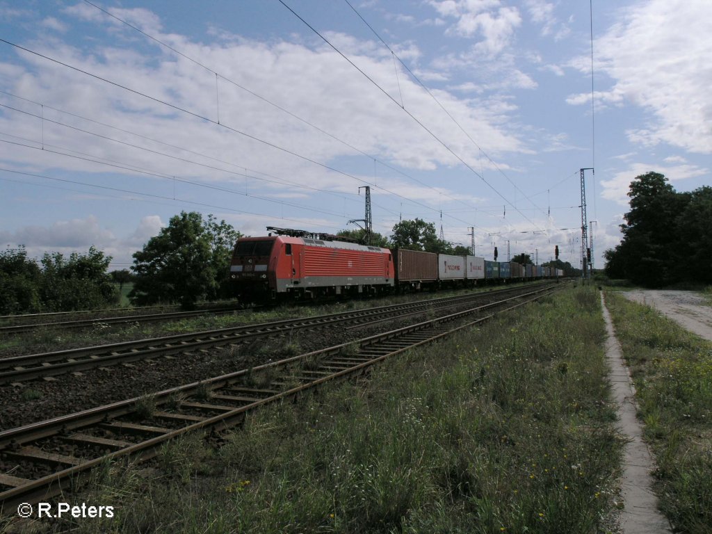 189 009-4 erreicht Saarmund mit ein Containerzug. 17.08.08