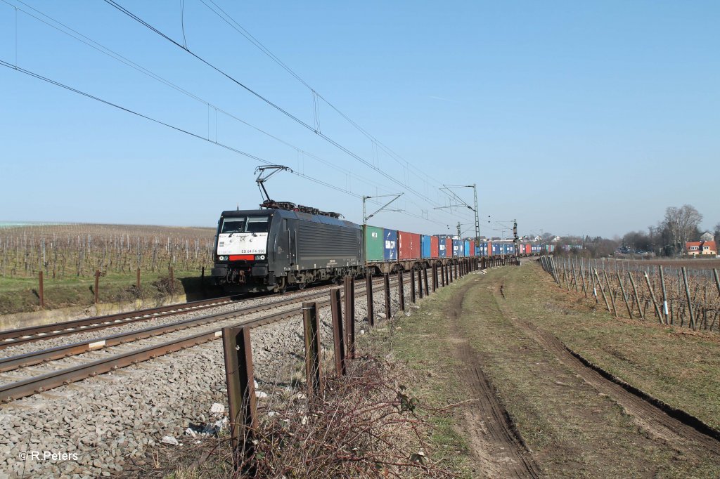 189 990 mit Containerzug bei Oestrich-Winkel. 05.03.13