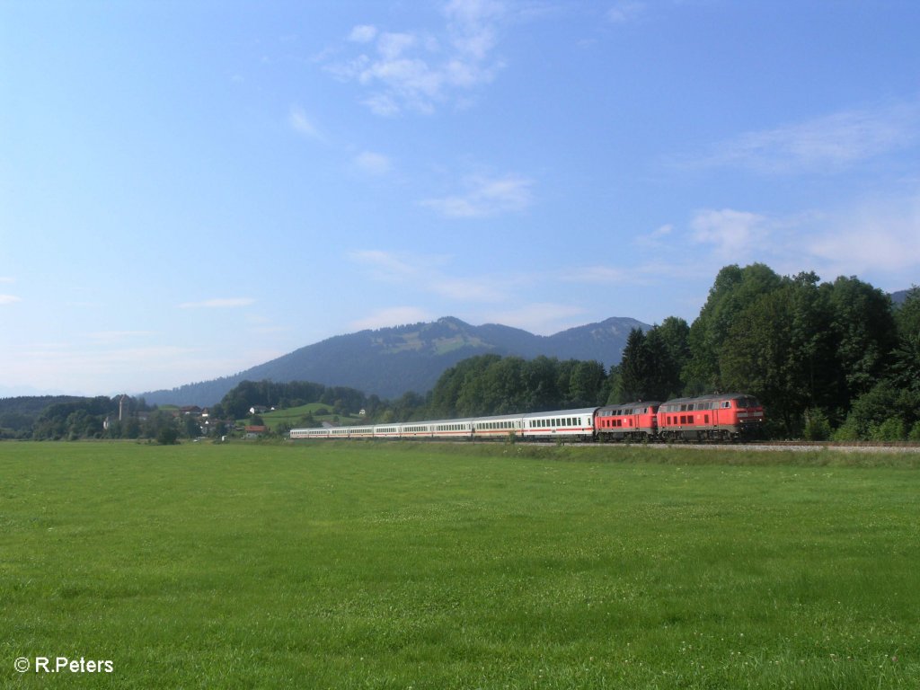 218 456-2 und 434-2 maschine ziehen den IC2012 nach Leipzig bei Stein im Allgu. 01.08.09
