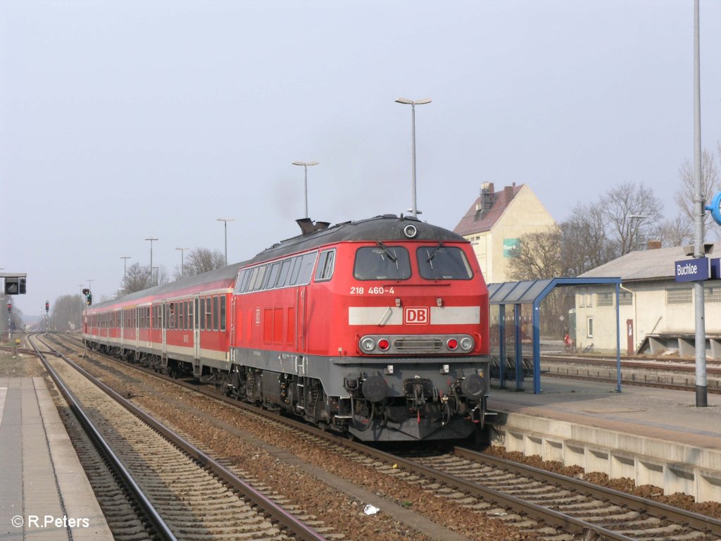 218 460-4 verlsst Buchloe mit den RE32685 Mnchen HBF geschoben. 04.04.09
