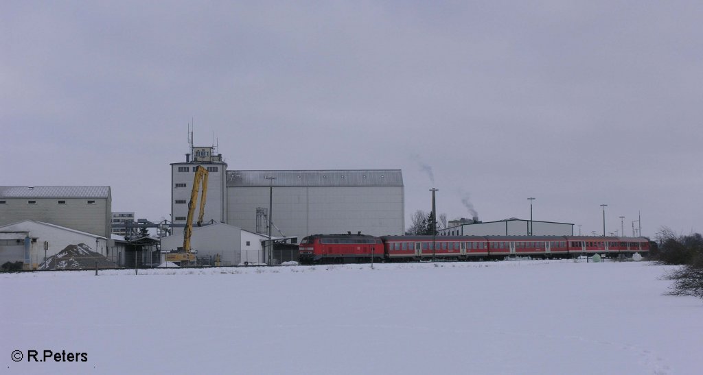 218 469-5 verlsst Buchloe mit einer RB Memmingen. 25.02.09