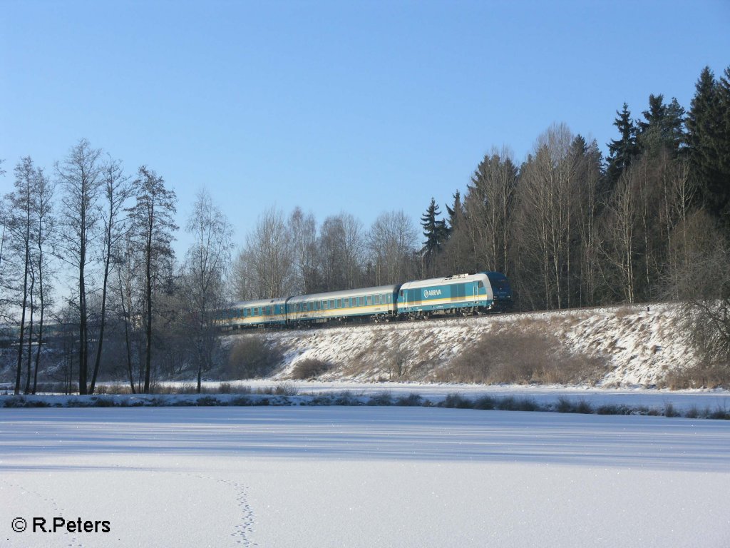 223 064 zieht bei Oberteich den ALX37972 nach Hof. 10.01.09
