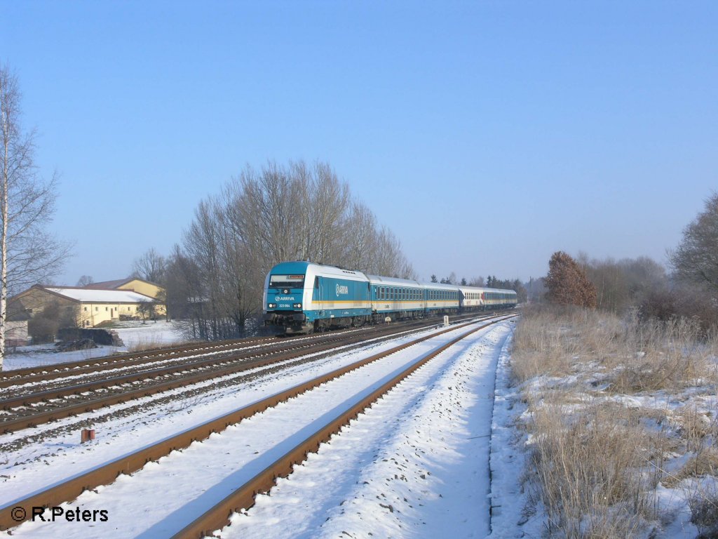 223 064 zieht bei Schnfeld den ALX37979 nach Mnchen und erreicht gleich wiesau/Oberpfalz. 11.01.09
