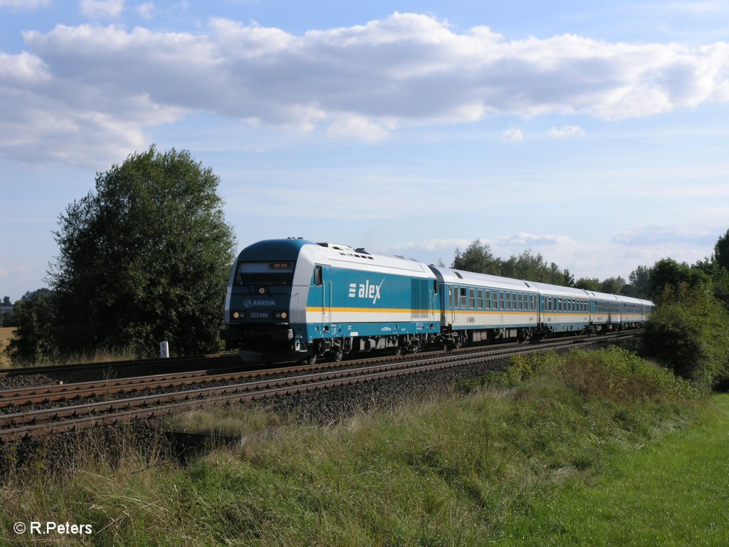 223 066 zieht bei Schnfeld den ALX37980 nach Hof. 23.08.09
