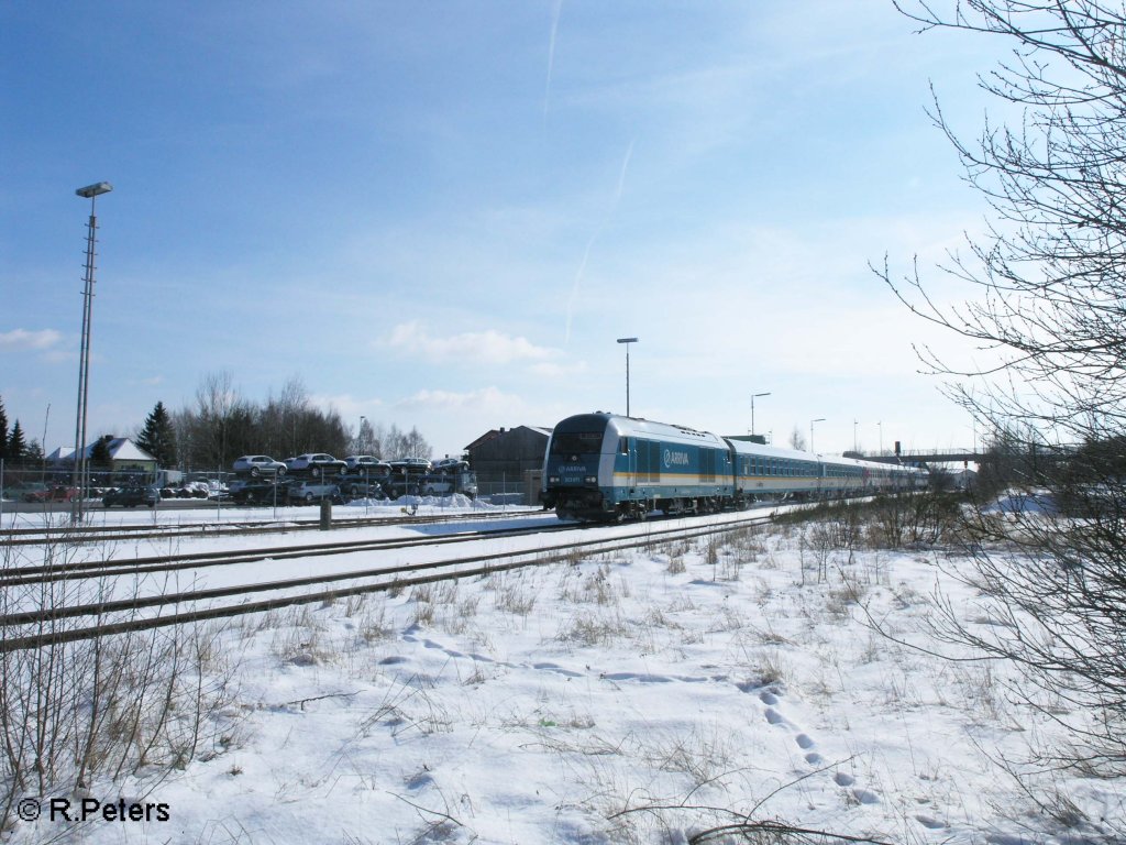 223 071 fhrt mit den ALX37976 nach Hof in Wiesau/Oberpfalz ein. 14.02.09