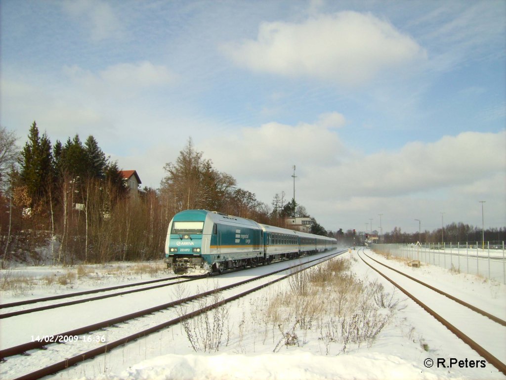 223 072 erreicht Wiesau/Oberpfalz mit den ALX37983 nach Mnchen. 14.02.09
