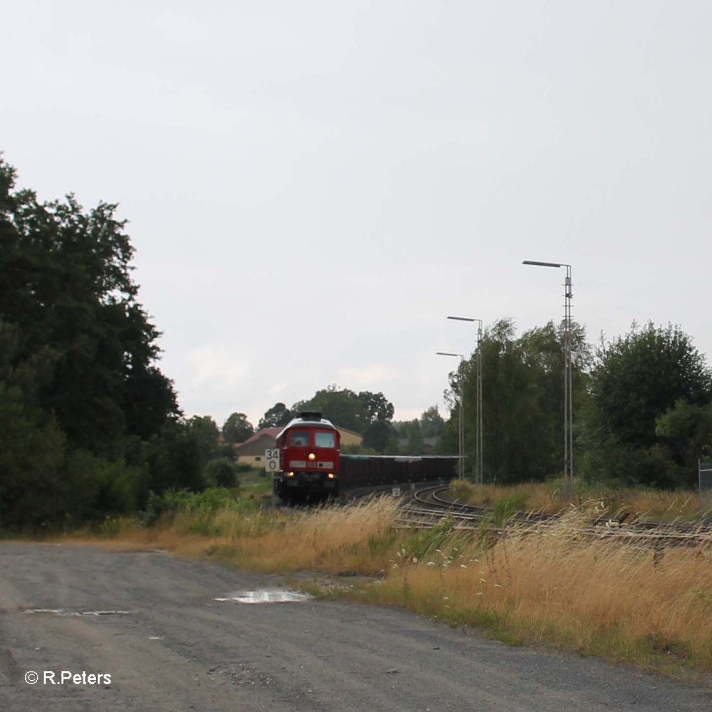 223 219-5 zieht den 45368 Schrottzug Cheb - Nrnberg durch die Kurve in Wiesau. 30.07.13