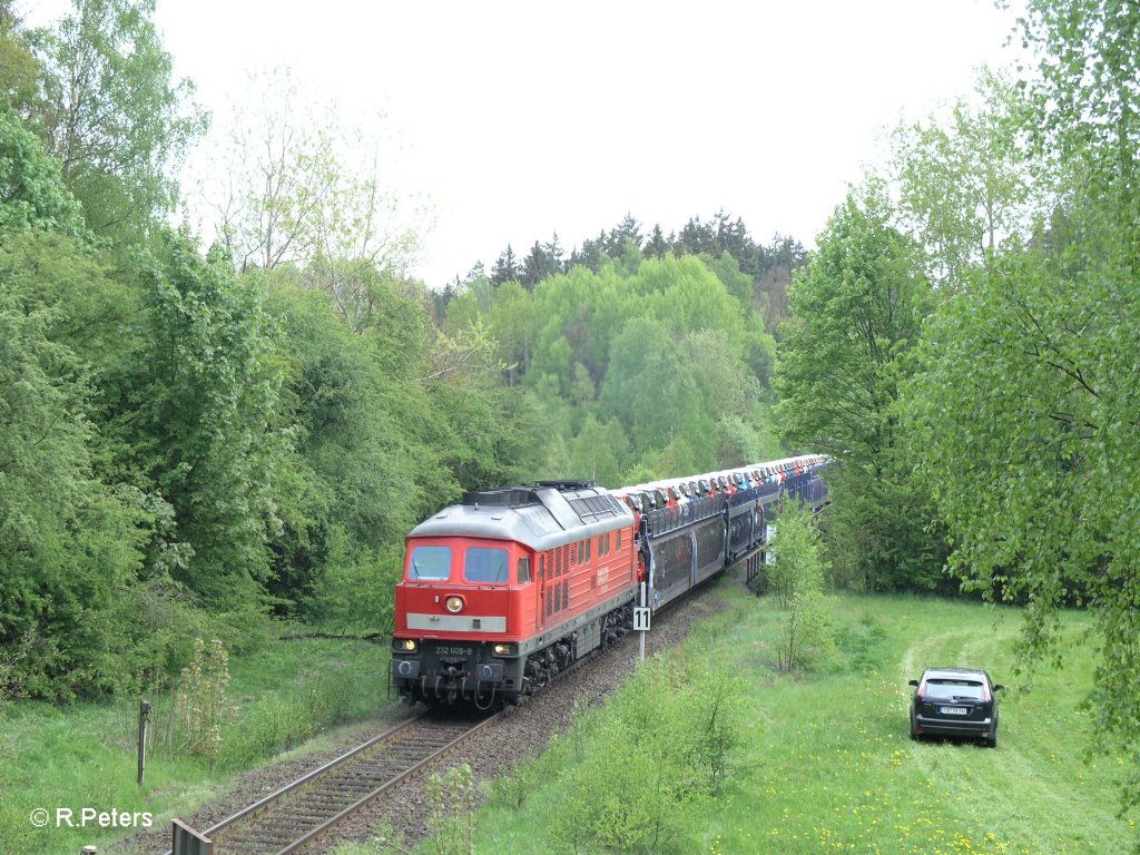 232 609-8 mit Kia-Autozug bei Elisenfels. 12.05.11