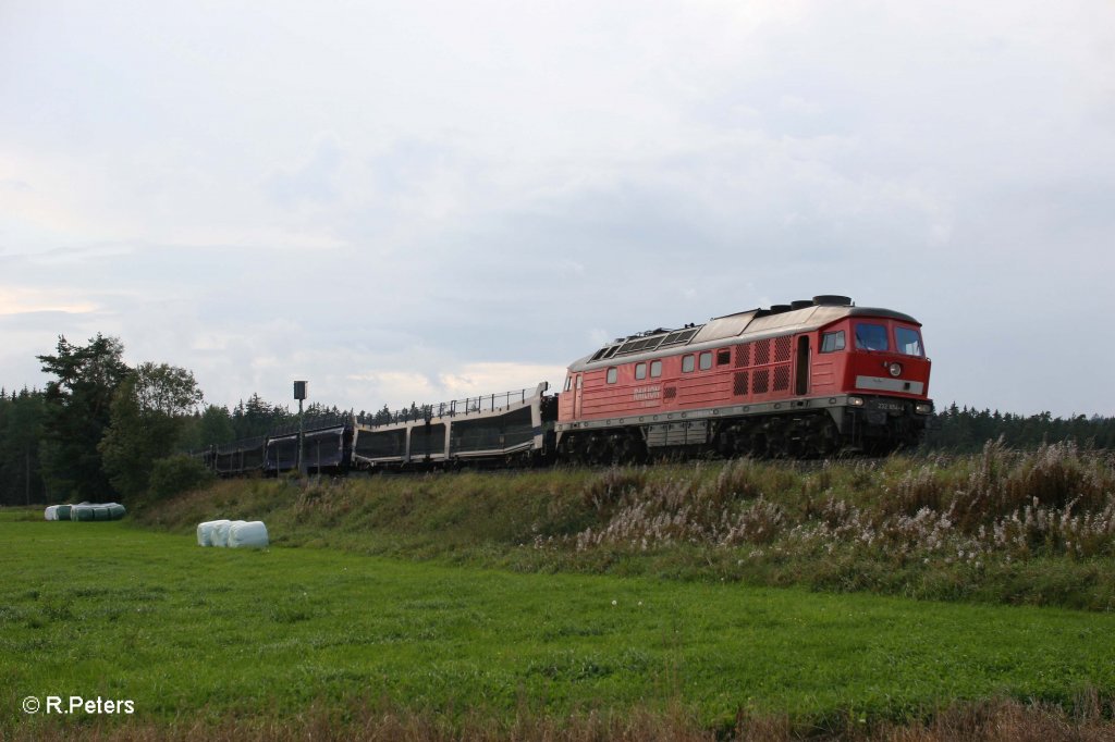 232 654-4 mit dne Leeren KIA-Autozug aus Nrnberg nach Cheb bei Waldershof. 17.09.11