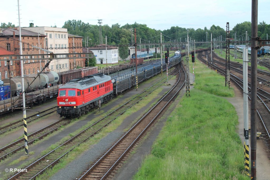 233 521-4 schlngelt sich mit dem 45369 in den Bahnhof Cheb (CZ) am Abend des 14.06.13