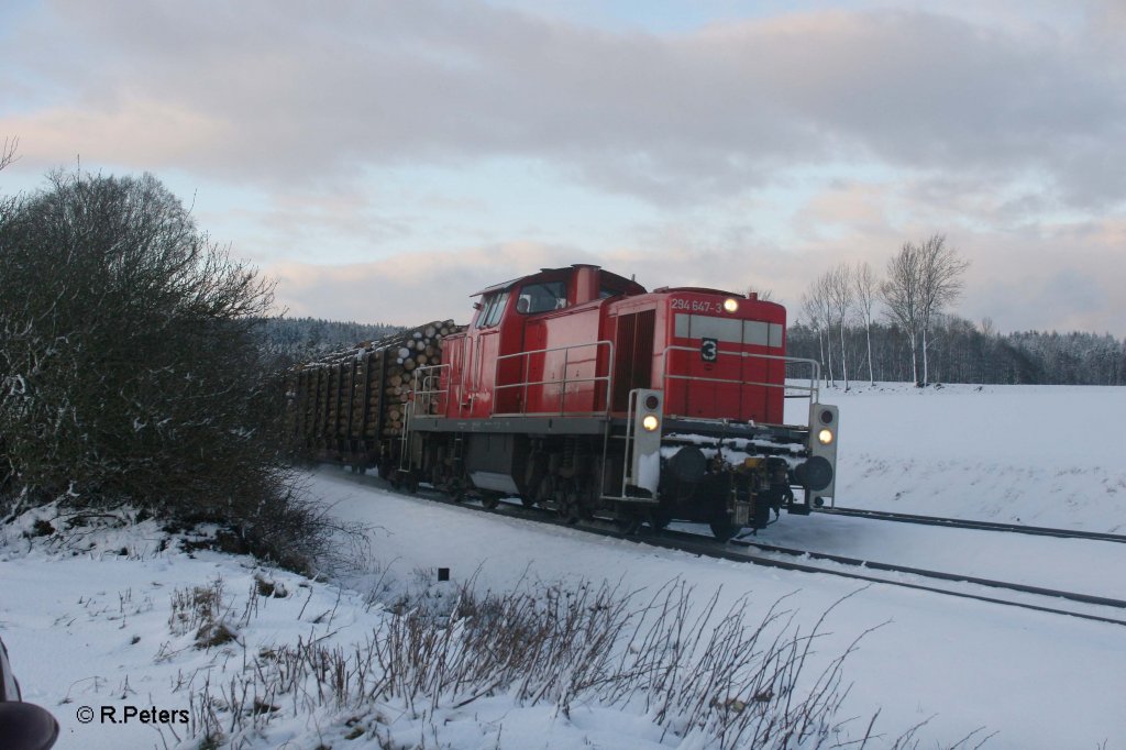 294 647-3 mit Holzzug nach Wiesau bei Oberteich. 30.12.11