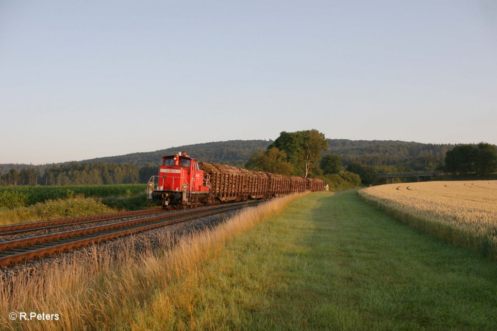 363 814-5 mit Holzzug frs ATW Wiesau bei Oberteich. 23.7.11