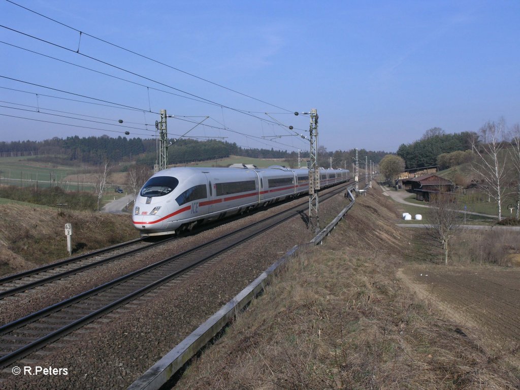 403 034-2  Offenbach  mit verssptetem ICE1501 Lichtenfels - Mnchen HBF bei Fahlenbach. 24.03.11