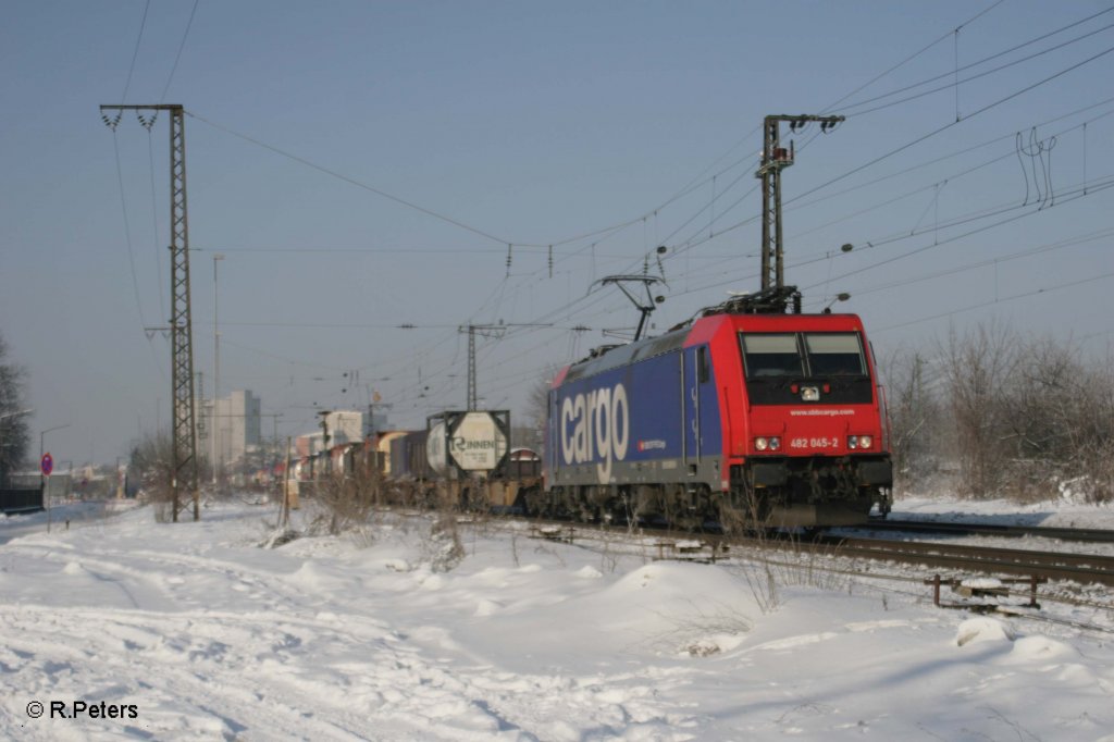 482 045-2 mit ein Containerzug bei Regensburg Ost. 30.12.10