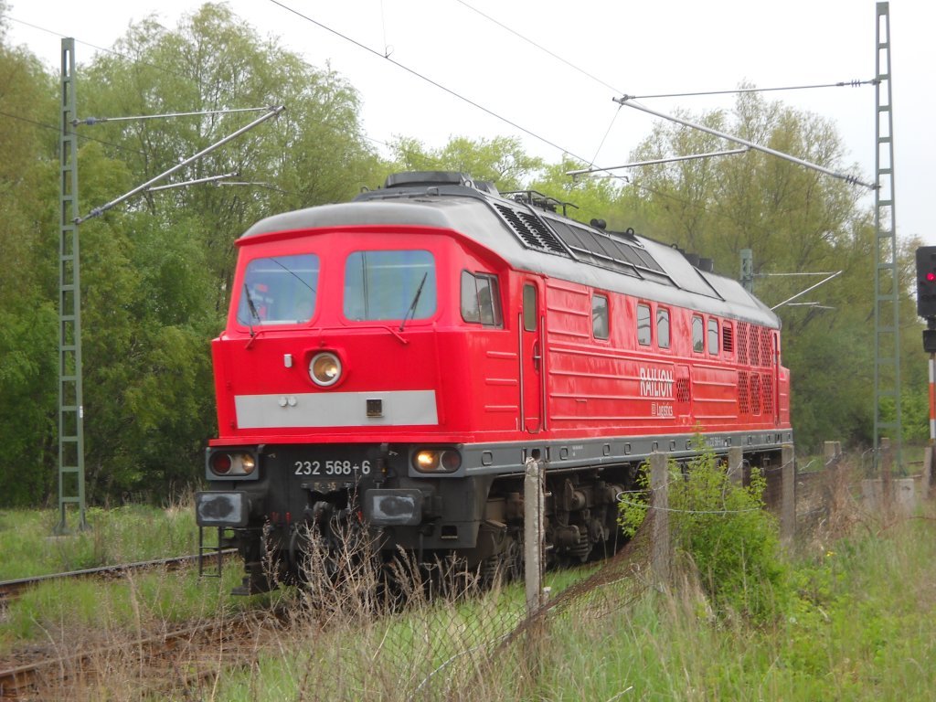 am 19.5.2010 fhrt 232 568-6 in den Seehafen Wismar um ihre bergabe nach Rostock zuhohlen
