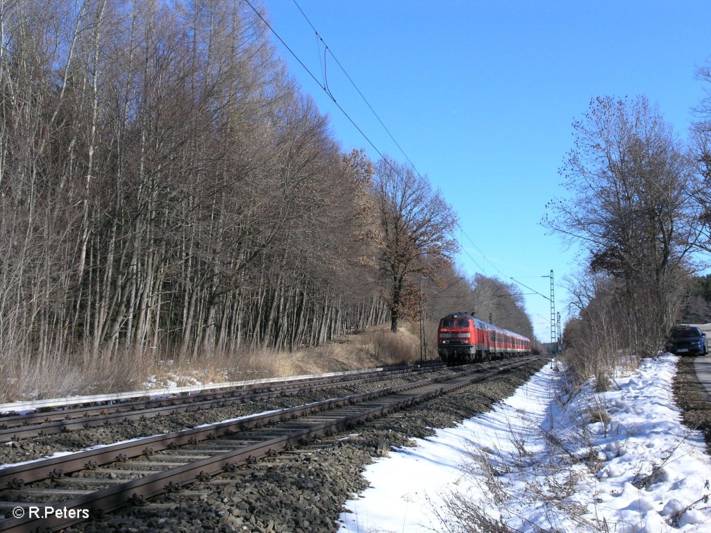 Eine 218er zieht kurz vor Buchloe eine RB. 28.02.09