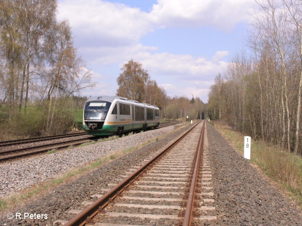 Nachschuss von VT13 auf dem Weg nach Hof bei Schnfeld. 23.04.08